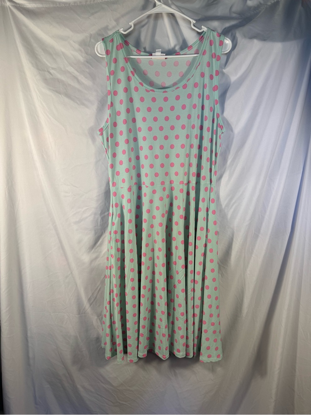 LuLaRoe Nicki Dress XL NWOT Mint Green Pink Polka Dot Sleeveless A-Line Midi